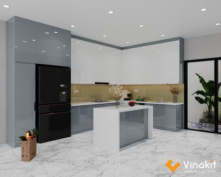 Mẫu tủ bếp Inox cánh Acrylic hệ modul rời CNC IN38