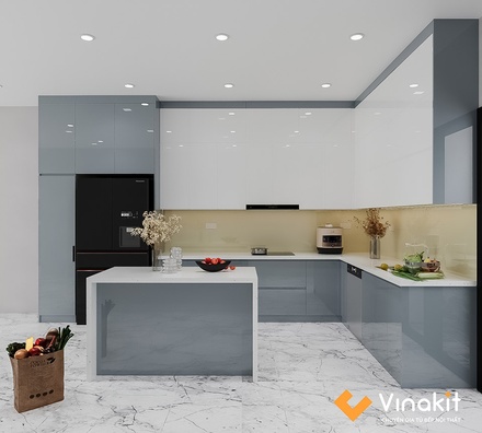 Mẫu tủ bếp Inox cánh Acrylic hệ modul rời CNC IN38