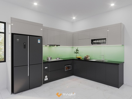 Mẫu tủ bếp gỗ công nghiệp cánh Acrylic AV27