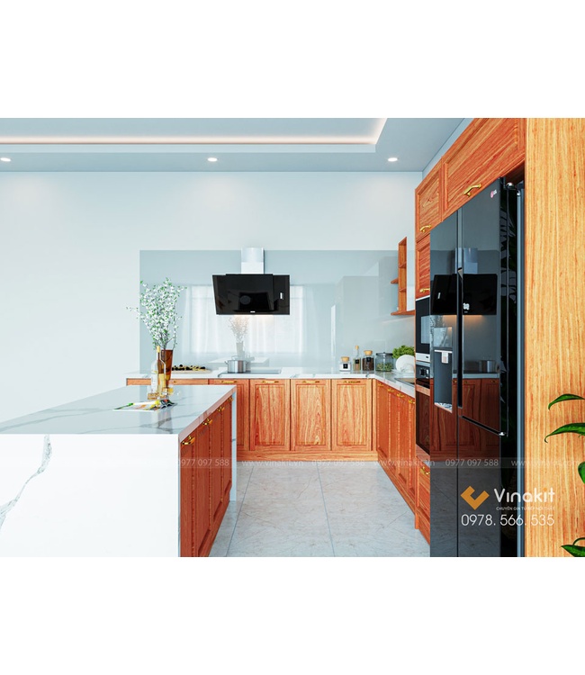 Mẫu tủ bếp gỗ hương Vinakit chữ L – GH09
