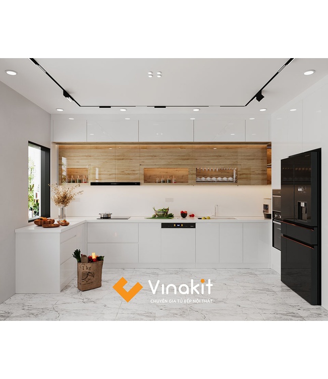 Mẫu tủ bếp Inox cánh Acrylic hệ modul rời CNC IN40