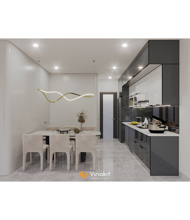 Mẫu tủ bếp Inox cánh kính cường lực CK82