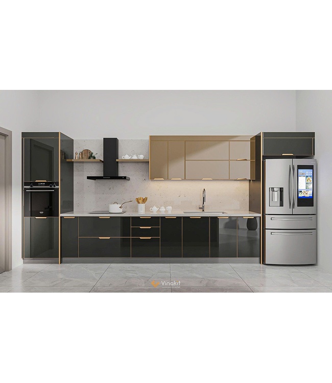 Mẫu tủ bếp inox cánh kính cường lực CK111