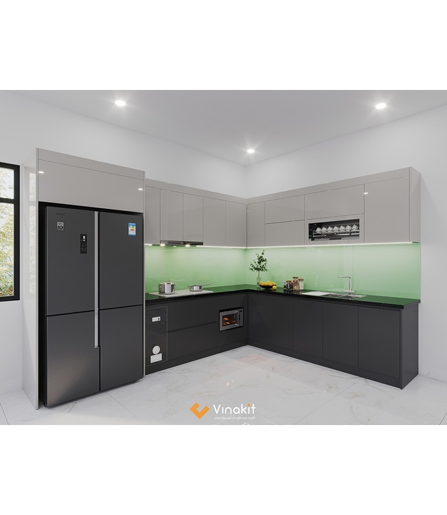 Mẫu tủ bếp gỗ công nghiệp cánh Acrylic AV27