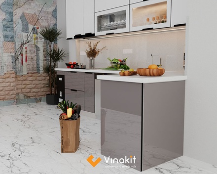 Mẫu tủ bếp Inox cánh kính cường lực CK78