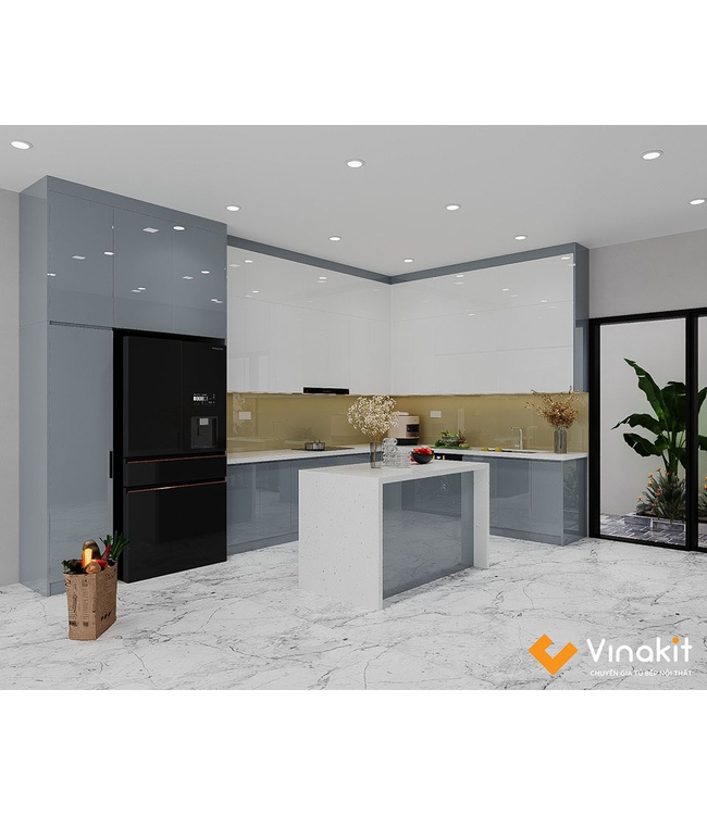 Mẫu tủ bếp Inox cánh Acrylic hệ modul rời CNC IN38