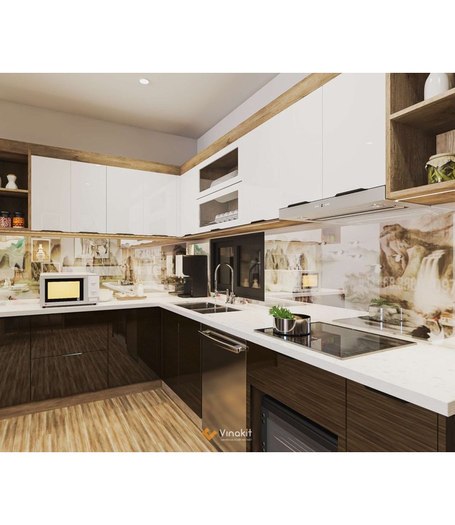 Mẫu tủ bếp gỗ công nghiệp cánh Acrylic Vinakit AV14