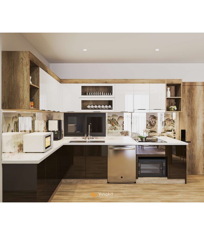 Mẫu tủ bếp gỗ công nghiệp cánh Acrylic Vinakit AV14