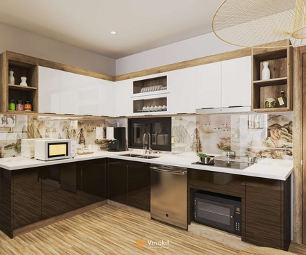 Mẫu tủ bếp gỗ công nghiệp cánh Acrylic Vinakit AV14