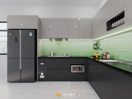 Mẫu tủ bếp gỗ công nghiệp cánh Acrylic AV27