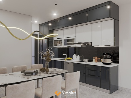 Mẫu tủ bếp Inox cánh kính cường lực CK82