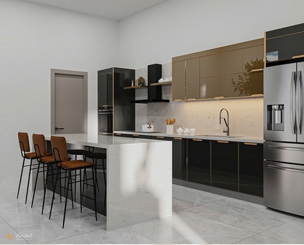 Mẫu tủ bếp inox cánh kính cường lực CK111