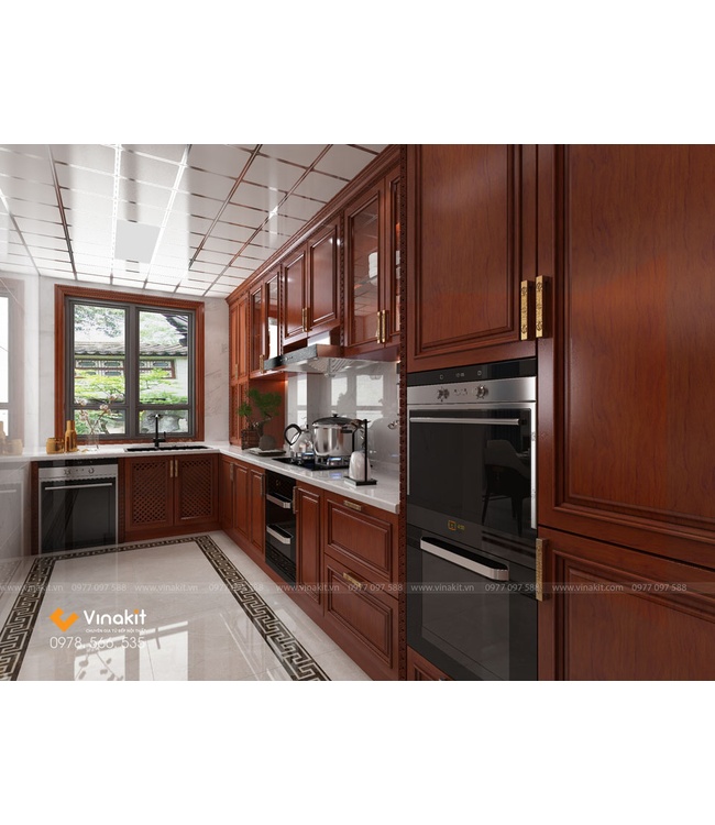 Mẫu tủ bếp gỗ gõ Vinakit GG06