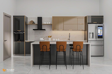 Mẫu tủ bếp inox cánh kính cường lực CK111