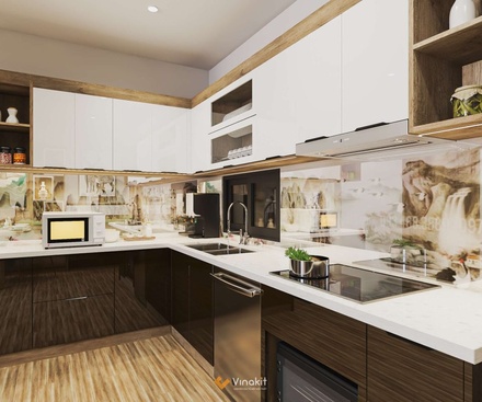 Mẫu tủ bếp gỗ công nghiệp cánh Acrylic Vinakit AV14