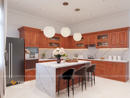Mẫu tủ bếp gỗ hương Vinakit chữ L – GH07