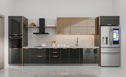 Mẫu tủ bếp inox cánh kính cường lực CK111