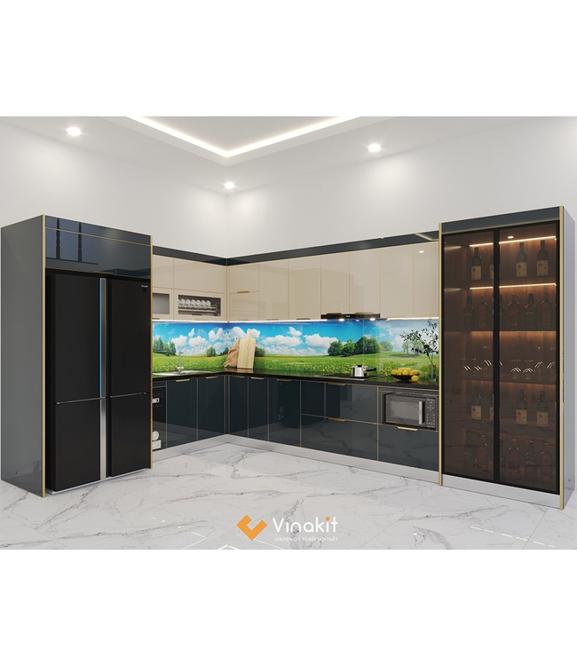 Mẫu tủ bếp Inox cánh kính cường lực CK59