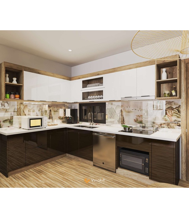 Mẫu tủ bếp gỗ công nghiệp cánh Acrylic Vinakit AV14