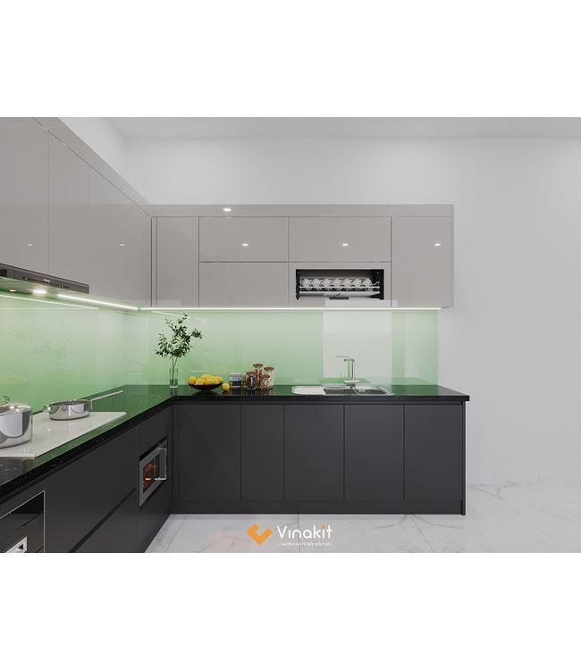 Mẫu tủ bếp gỗ công nghiệp cánh Acrylic AV27