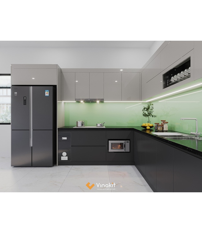 Mẫu tủ bếp gỗ công nghiệp cánh Acrylic AV27