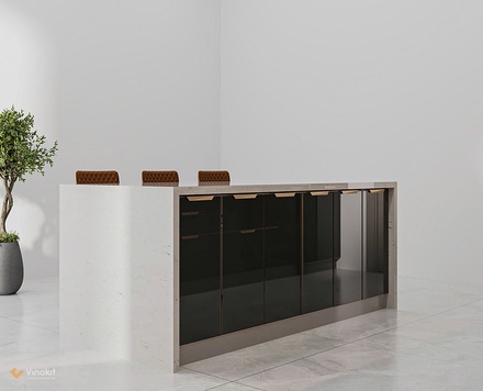 Mẫu tủ bếp inox cánh kính cường lực CK111