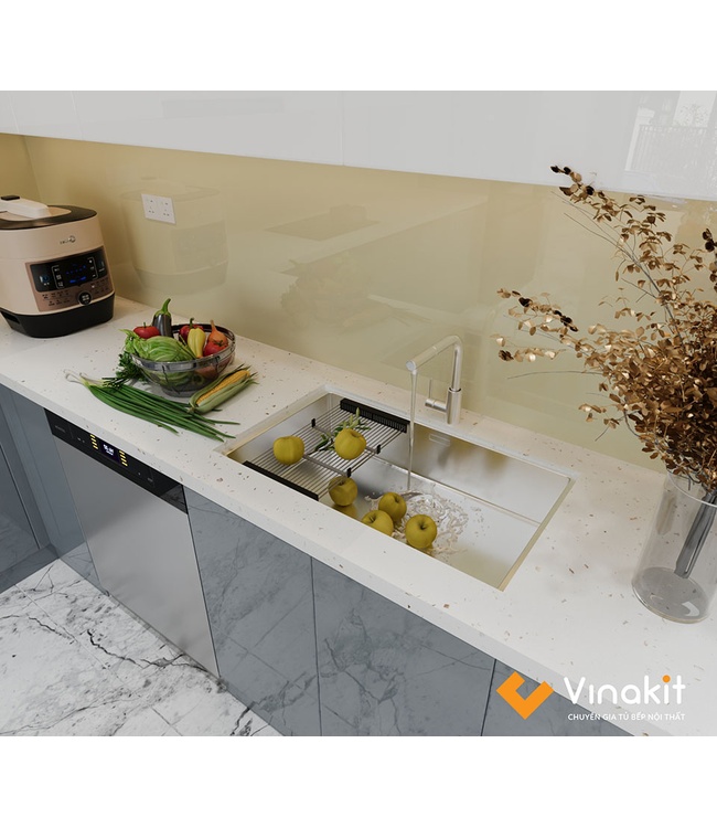 Mẫu tủ bếp Inox cánh Acrylic hệ modul rời CNC IN38