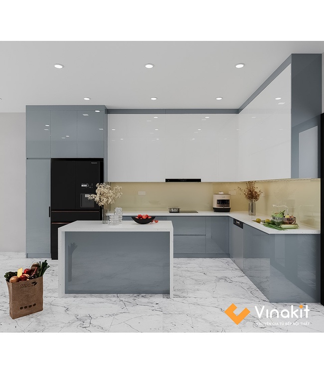 Mẫu tủ bếp Inox cánh Acrylic hệ modul rời CNC IN38