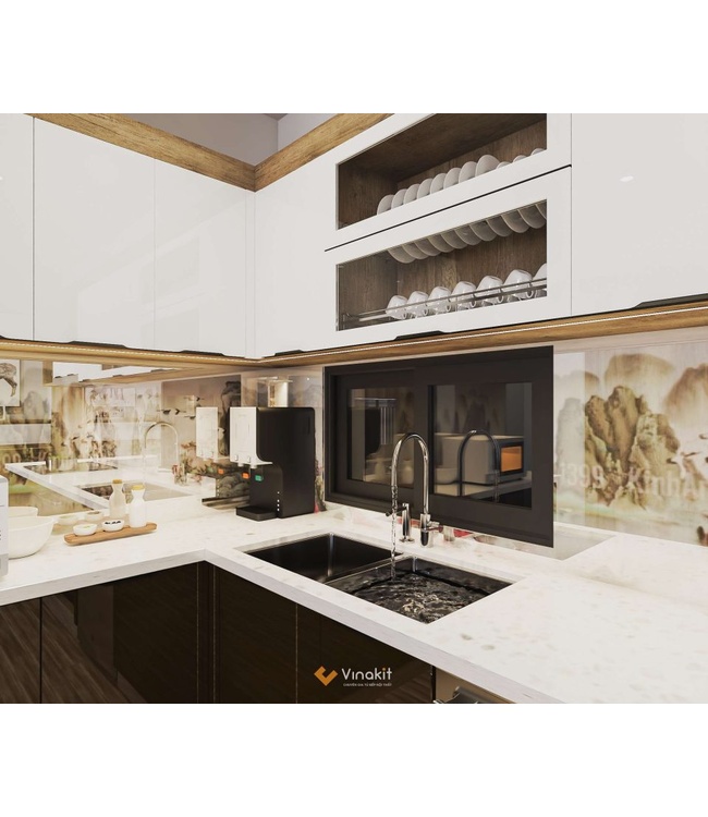 Mẫu tủ bếp gỗ công nghiệp cánh Acrylic Vinakit AV14