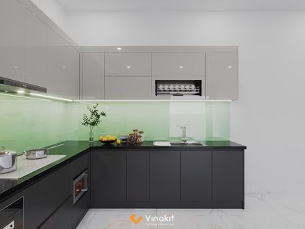 Mẫu tủ bếp gỗ công nghiệp cánh Acrylic AV27