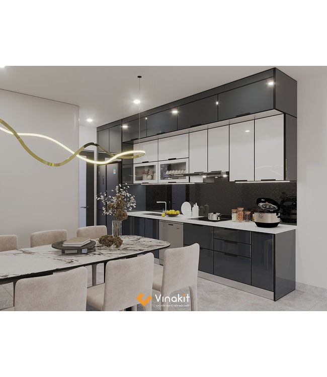 Mẫu tủ bếp Inox cánh kính cường lực CK82