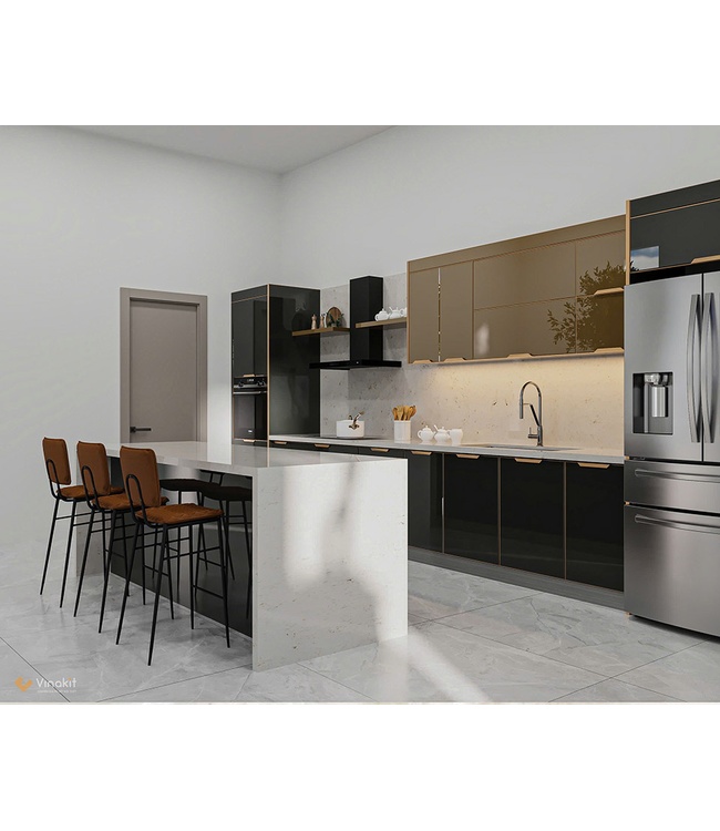 Mẫu tủ bếp inox cánh kính cường lực CK111