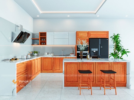 Mẫu tủ bếp gỗ hương Vinakit chữ L – GH09