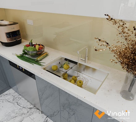 Mẫu tủ bếp Inox cánh Acrylic hệ modul rời CNC IN38