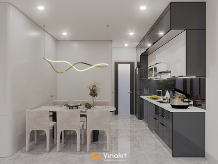 Mẫu tủ bếp Inox cánh kính cường lực CK82