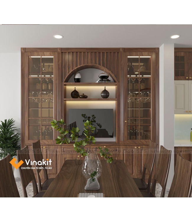 Mẫu tủ bếp inox cánh gỗ óc chó ITN10 Vinakit